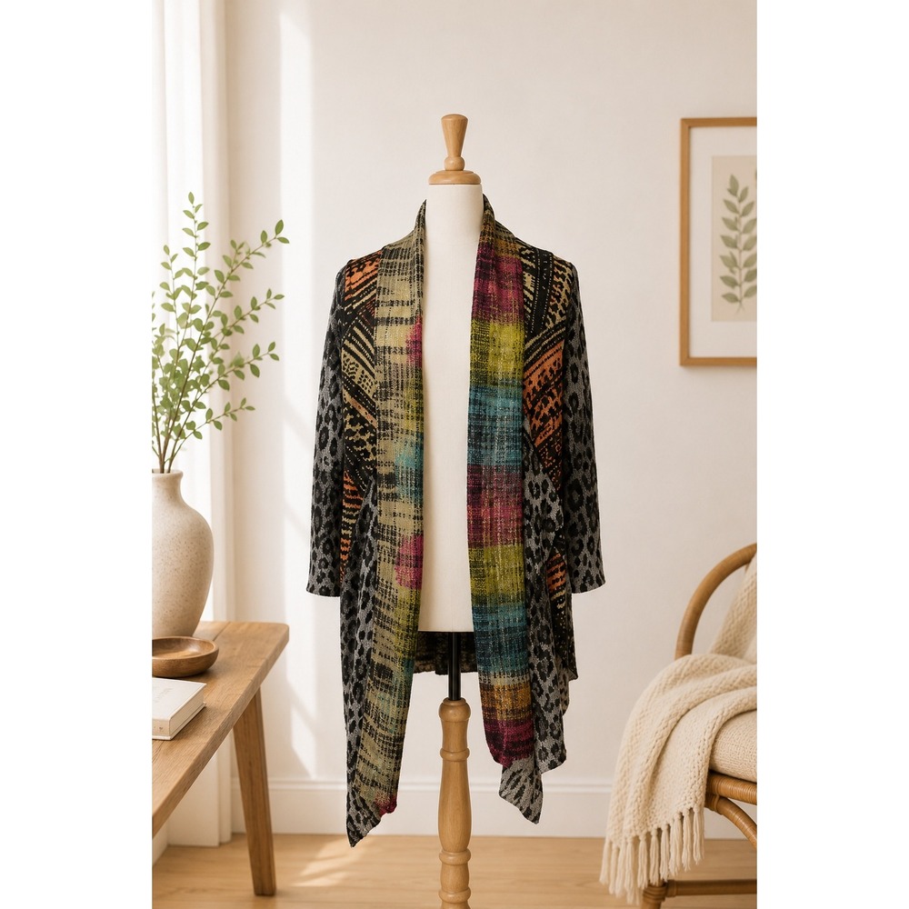 Pashmina Style Cardigan‎ Sheer Lightweight Art To Wear Animal Print Size M